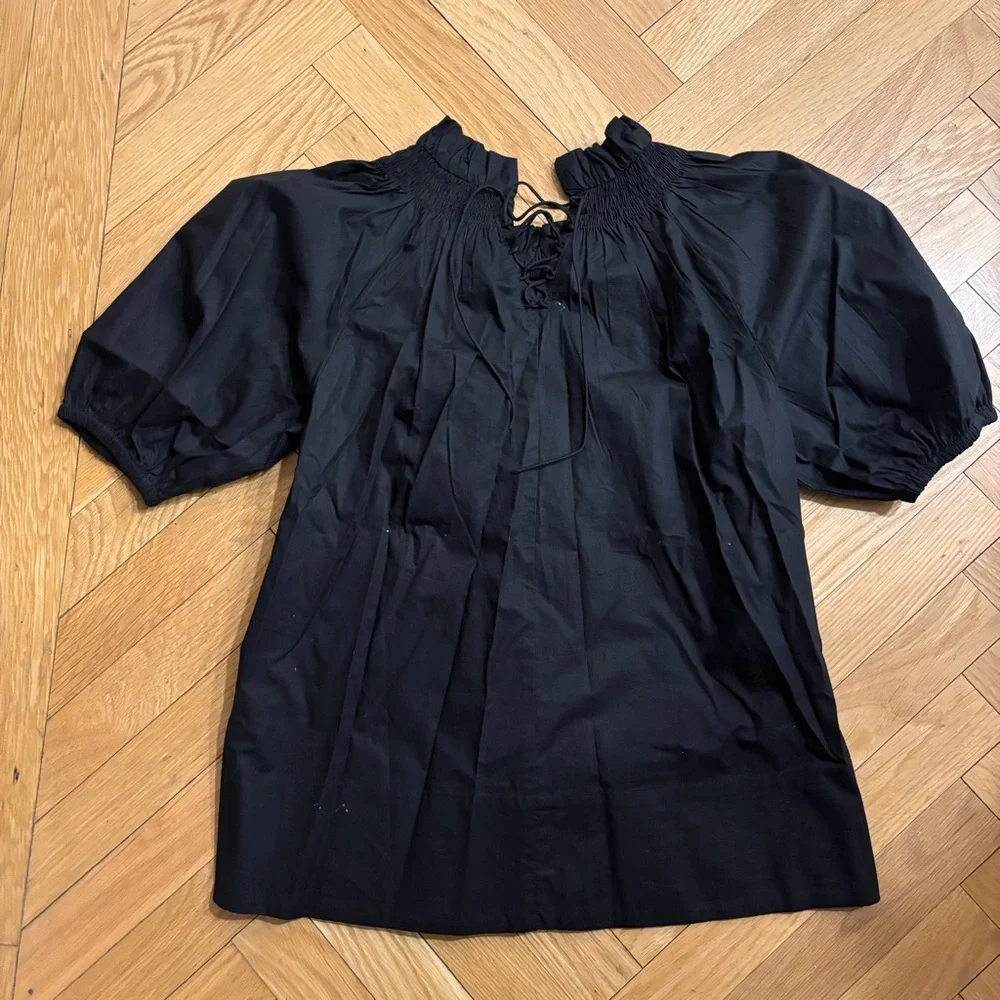 NWT J. Crew Smocked neck puff-sleeve cotton poplin top